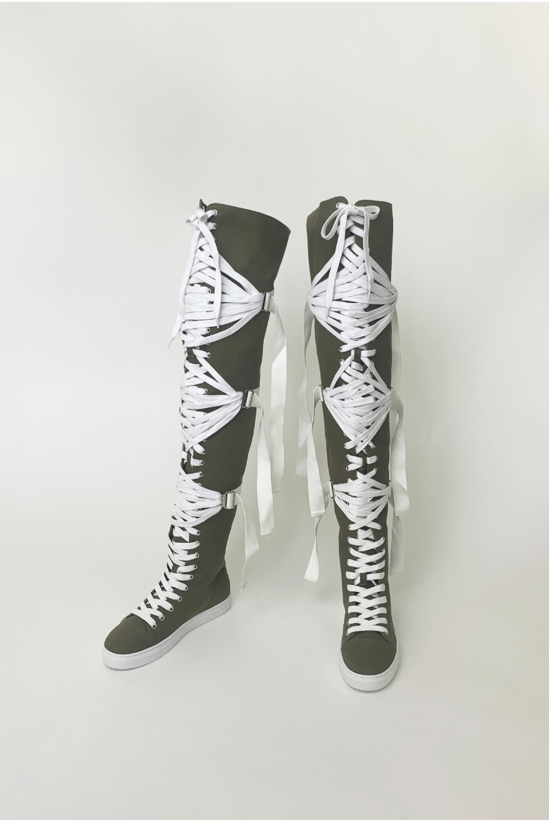 Fan Lace Shoes Khaki