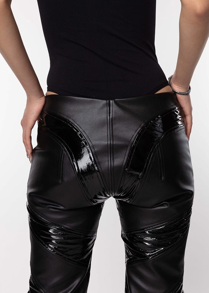 Black Leatherette Panel Trousers