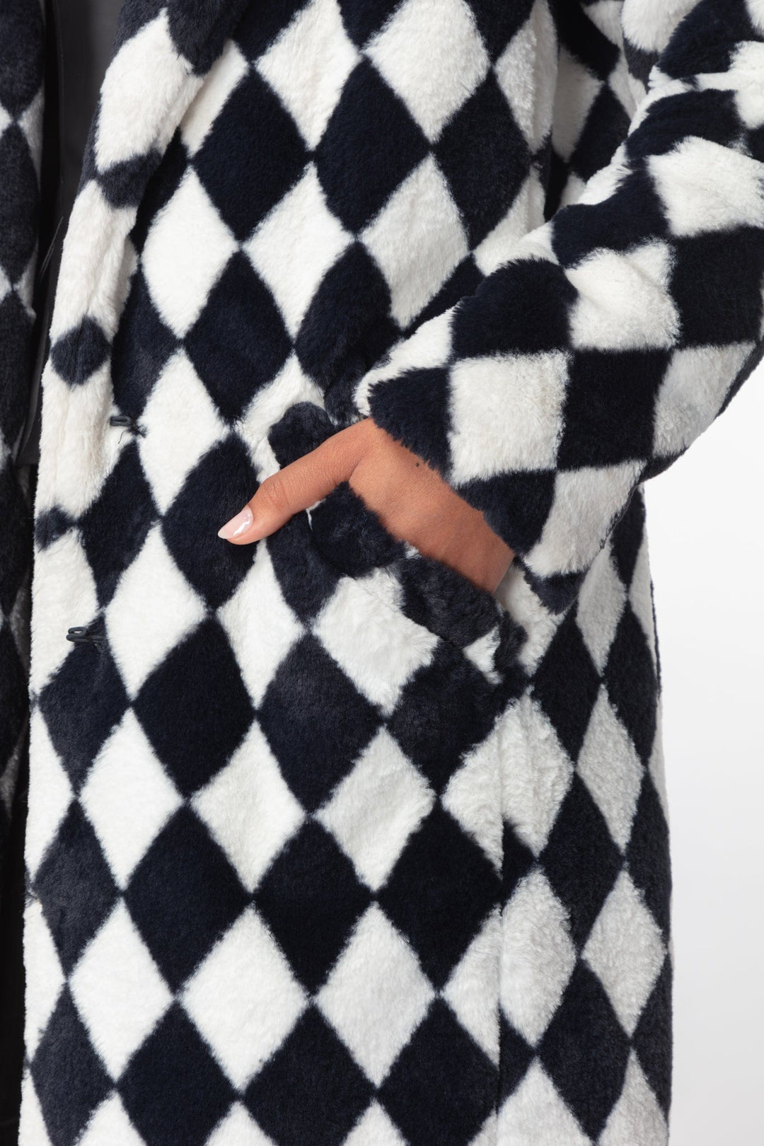 Black and white checkered fur coat best sale