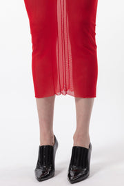 Red Mesh Midi Dress