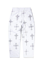 White Cross Print Sweatpants