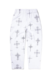 White Cross Print Sweatpants