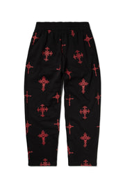 Black Cross Print Sweatpants