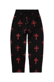Black Cross Print Sweatpants
