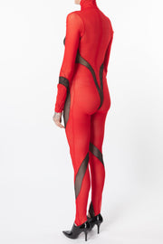 Red and Black Mesh Catsuit