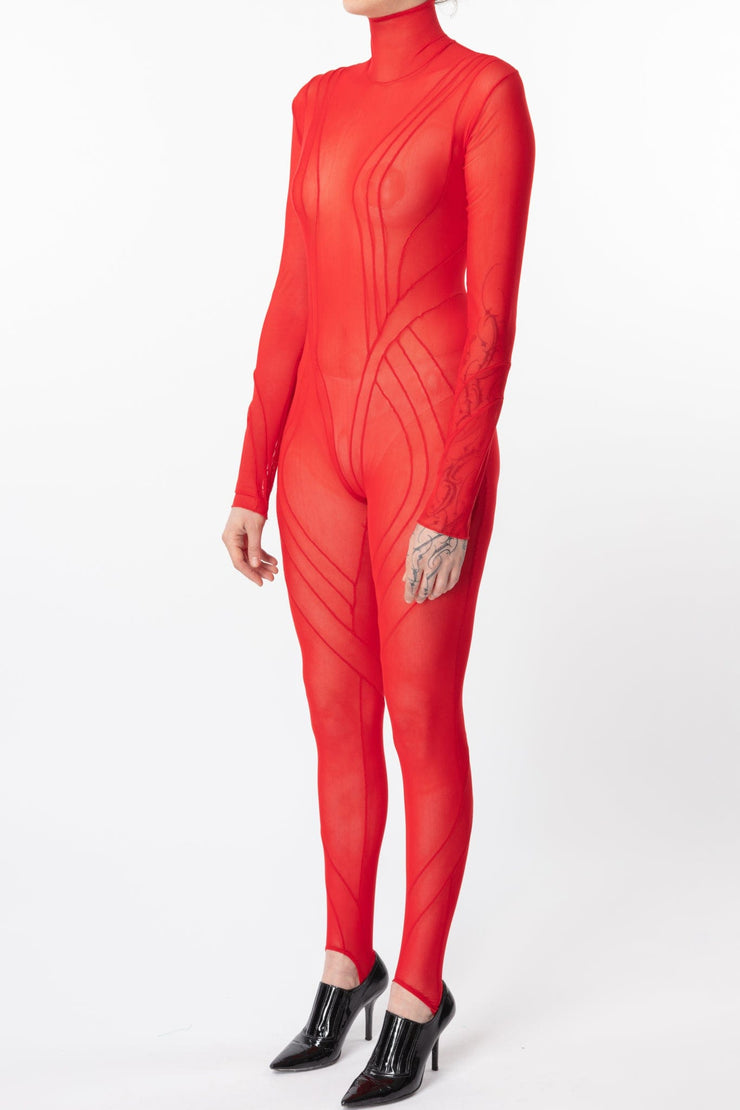 Red Mesh Catsuit
